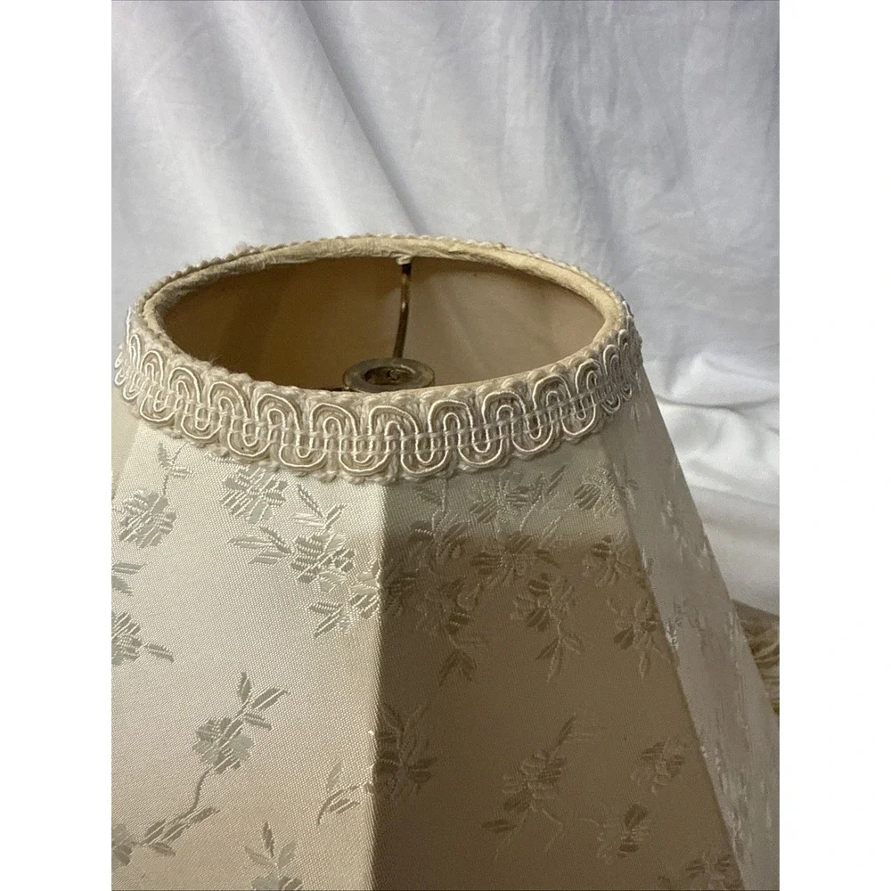 Vtg Victorian style brocade floral damask cream ivory LAMP SHADE fringe Boudoir
